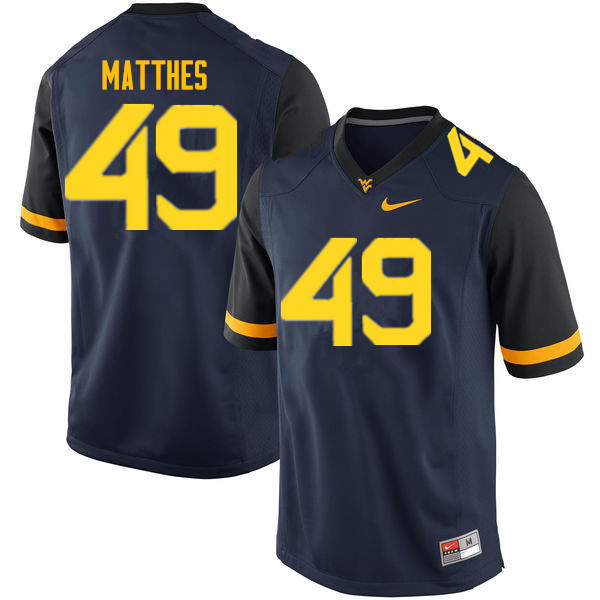 Men #49 Evan Matthes West Virginia Mountaineers College Football Jerseys Sale-Navy